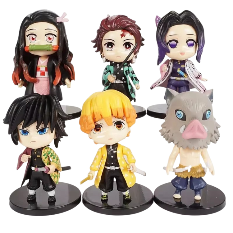 Conjunto 6 Mini Figuras Demon Slayer Chibi Colecionáveis