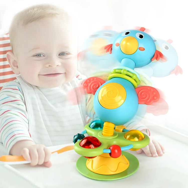 Pássaro Giratório com Ventosa e Sons – Brinquedo Interativo de Mesa para Bebês