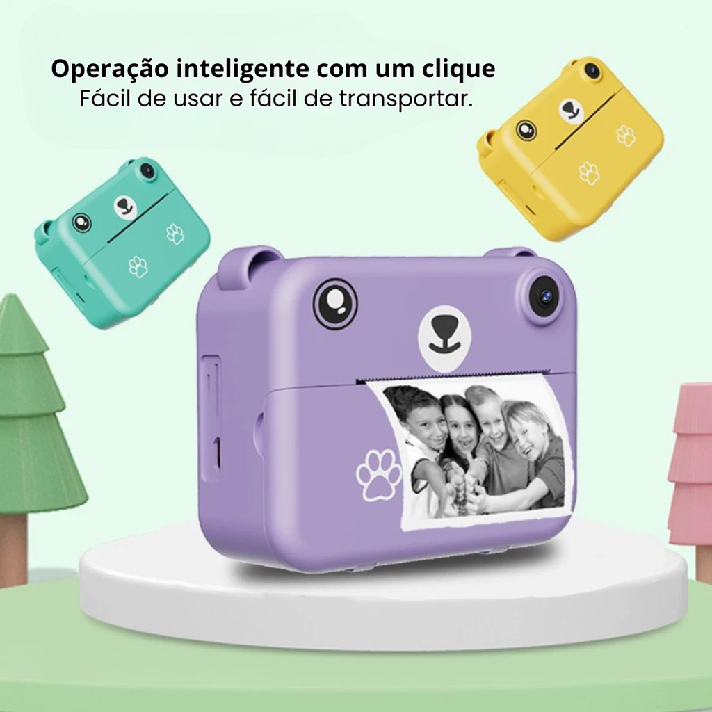 Câmera Infantil Ursinho com Impressão Instantânea