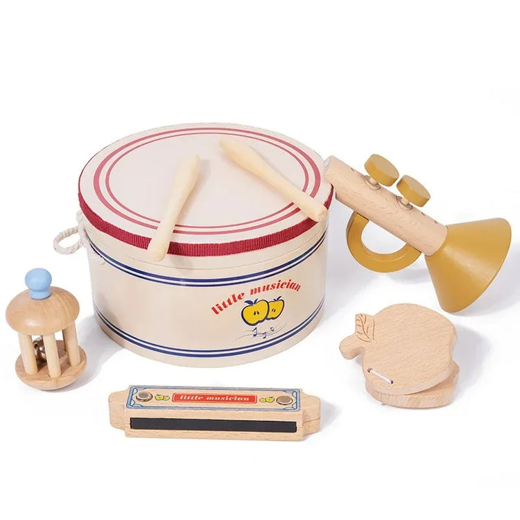 Mesa Musical de Madeira 7 em 1 – Bateria Infantil com Xilofone e Instrumentos de Percussão