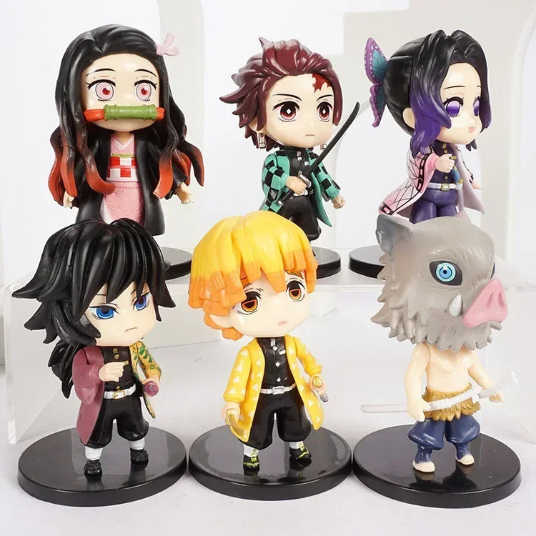 Conjunto 6 Mini Figuras Demon Slayer Chibi Colecionáveis