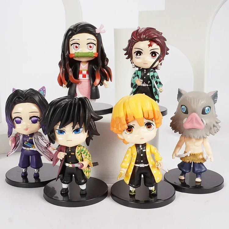 Conjunto 6 Mini Figuras Demon Slayer Chibi Colecionáveis